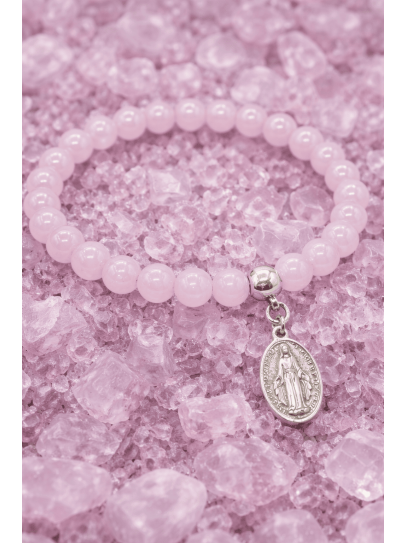 Pulsera de Cuarzo rosa y Virgen de la Milagrosa | Protección y buenos augurios