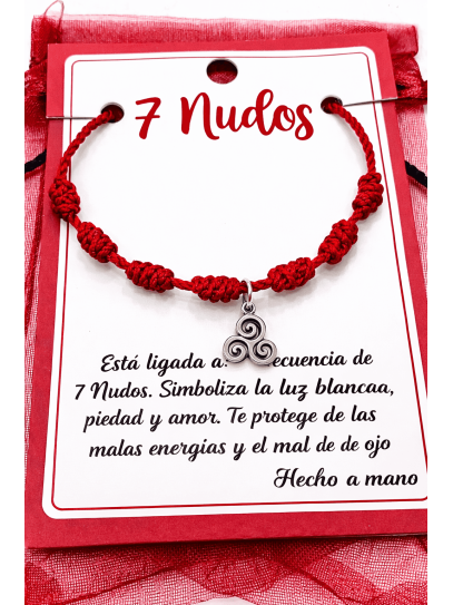 Polsera dels 7 nusos vermella amb Trisquel de protecció