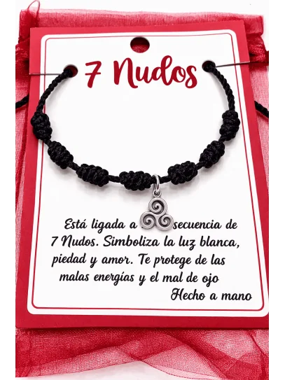 Polsera dels 7 nusos negra amb amulet Trisquel de protecció