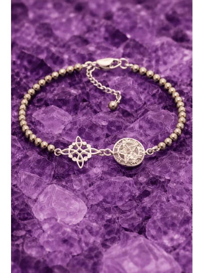 Triple Protection Magic Spell Bracelet 🔮 Silver · Witch's Knot · Tetragrammaton · Pyrite
