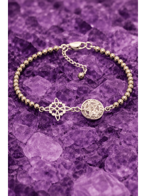 Pulsera Hechizo mágico de Triple Protección 🔮 Plata · Nudo de Bruja · Tetragramatón · Pirita