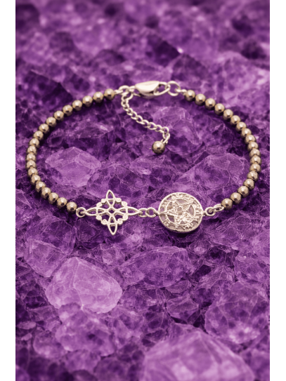 Pulsera Hechizo mágico de Triple Protección 🔮 Plata · Nudo de Bruja · Tetragramatón · Pirita