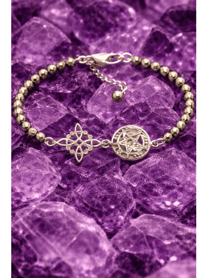 Triple Protection Magic Spell Bracelet 🔮 Silver · Witch's Knot · Tetragrammaton · Pyrite