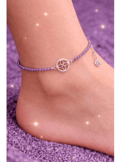 Powerful Amethyst and Silver Abundance Sigil Money Magnet Anklet