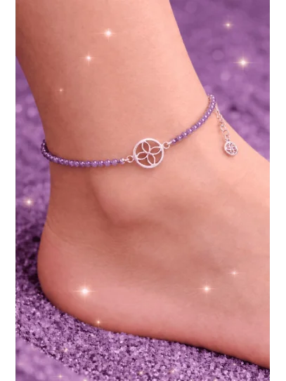 Powerful Amethyst and Silver Abundance Sigil Money Magnet Anklet