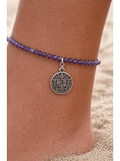 Tobillera DOBLE PROTECCIÓN TETRAGRAMATÓN de Amatista y plata