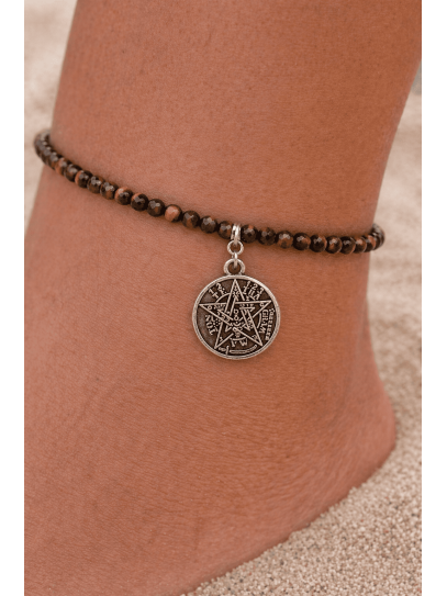 Tobillera DOBLE PROTECCIÓN TETRAGRAMATÓN de Ojo de Tigre y plata