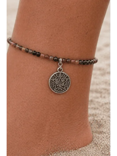 DOUBLE PROTECTION TETRAGRAMMATON anklet in multicolored tourmaline and silver