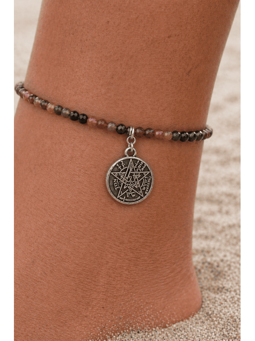 Tobillera DOBLE PROTECCIÓN TETRAGRAMATÓN de Turmalina multicolor y plata