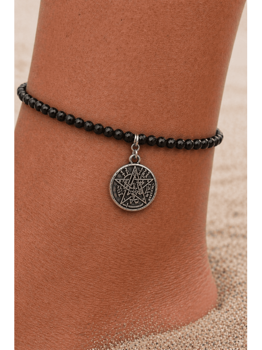 Tobillera DOBLE PROTECCIÓN TETRAGRAMATÓN de Turmalina negra y plata