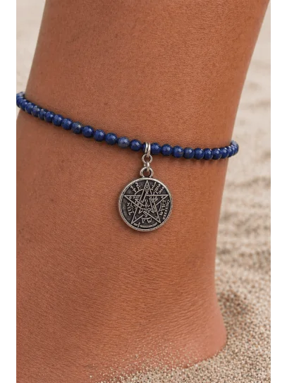 Tobillera DOBLE PROTECCIÓN TETRAGRAMATÓN de Lapislázuli y plata