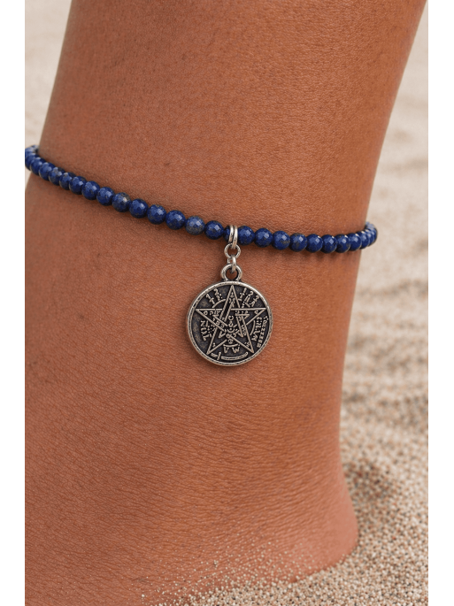 Tobillera DOBLE PROTECCIÓN TETRAGRAMATÓN de Lapislázuli y plata