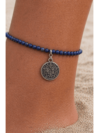 Tobillera DOBLE PROTECCIÓN TETRAGRAMATÓN de Lapislázuli y plata