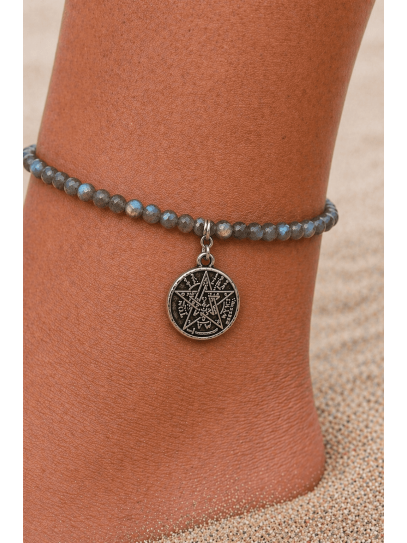 DOUBLE PROTECTION TETRAGRAMMATON anklet made of Labradorite and silver