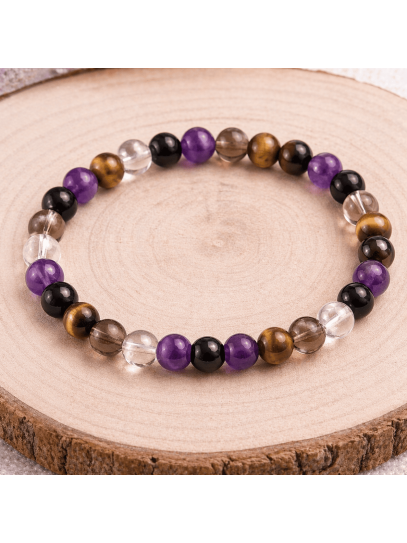 🔮 Pulsera Portal Abrecaminos de Turmalina, Cuarzo, Ahumado, Ojo de Tigre y Amatista 8mm