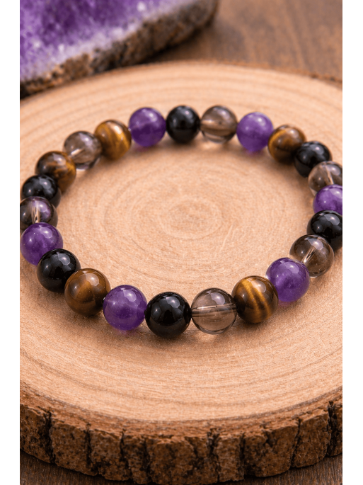 🔮 Pulsera Portal Energético de Turmalina, Ahumado, Ojo de Tigre y Amatista 8mm