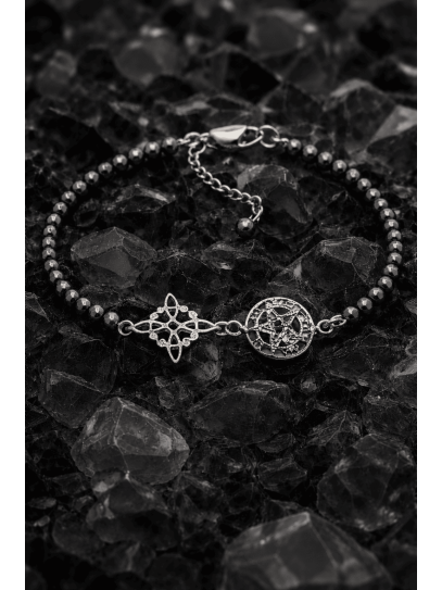 Pulsera Hechizo mágico de Triple Protección 🔮 Plata · Nudo de Bruja · Tetragramatón · Turmalina negra