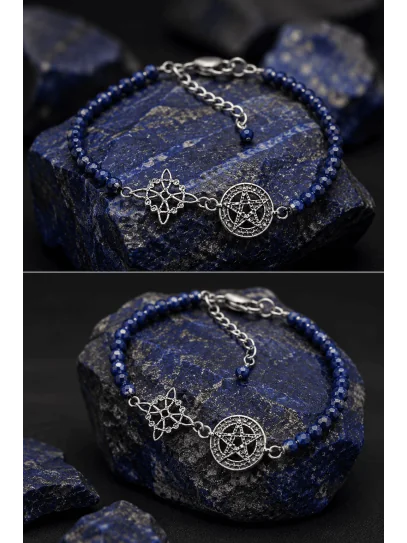 Triple Protection Magic Spell Bracelet 🔮 Silver · Witch's Knot · Tetragrammaton · Lapis Lazuli