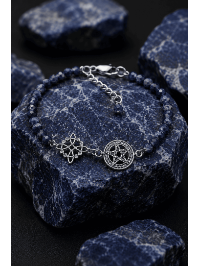 Polsera Encanteri màgic de Triple Protecció 🔮 Plata · Nus de Bruixa · Tetragramató · Sodalita