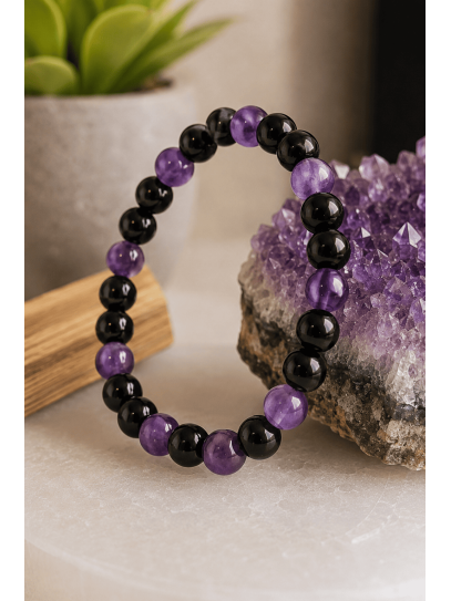 🔮 6mm Tourmaline and Amethyst Portal Bracelet, Path Opener and Protector