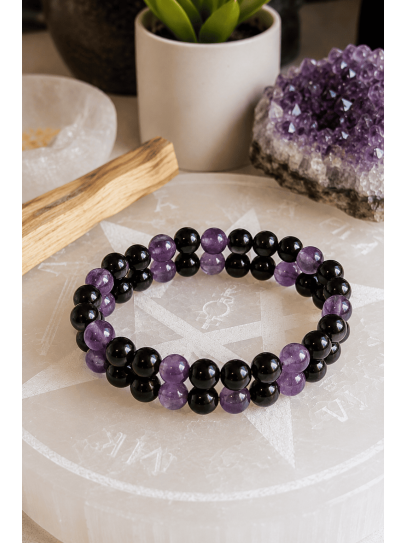 🔮 6mm Tourmaline and Amethyst Portal Bracelet, Path Opener and Protector
