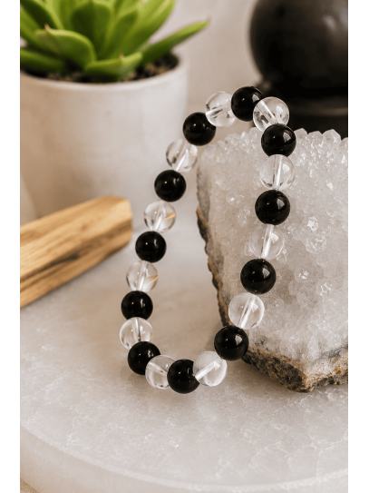 Pulsera Alma Protectora y sanadora 6mm | Turmalina negra y Cuarzo transparente