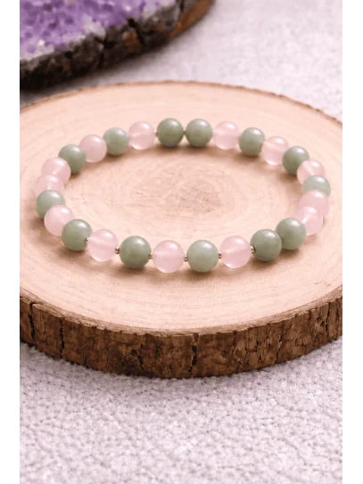 Pulsera doble imán del dinero y el amor 6mm | Cuarzo rosa y Jade