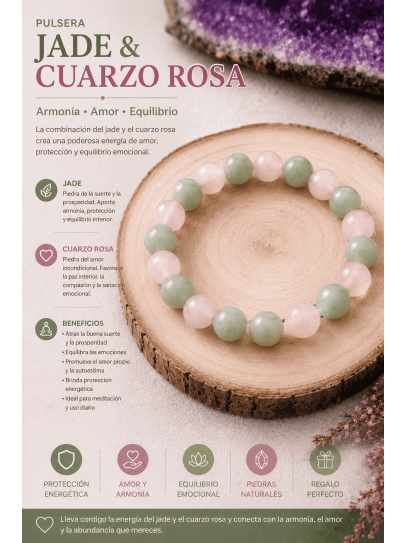 Double Magnet Bracelet for Money and Love 6mm | Rose Quartz and Jade