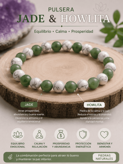 Double magnet anti-depression bracelet 6mm | Howlite and Jade