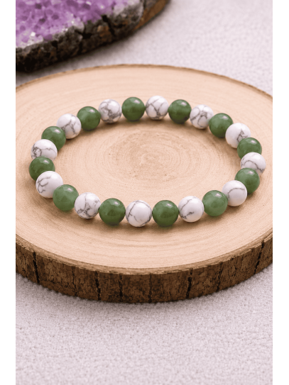 Double magnet anti-depression bracelet 6mm | Howlite and Jade