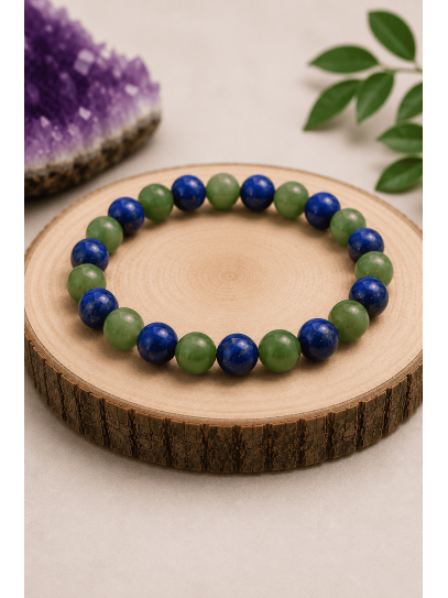 Double magnet bracelet of wisdom and intelligence 6mm | Lapis Lazuli and Jade