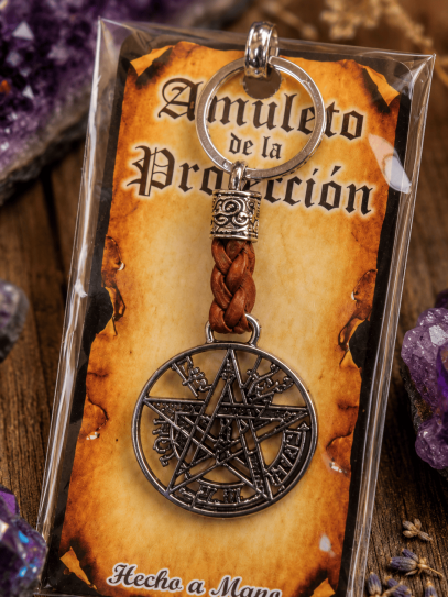 Llavero talismán de ultraprotección: Tetragramatón (cuero)
