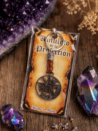 Llavero talismán de ultraprotección: Tetragramatón (cuero)
