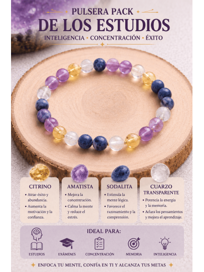 Pack para los estudios - Pulsera de Citrino, Sodalita, Amatista y Cuarzo
