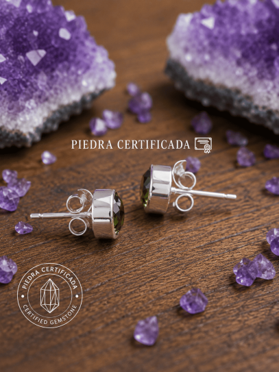 ✨ Pendientes Nebulosa Verde de Moldavita 5mm 💚 certificada y de plata