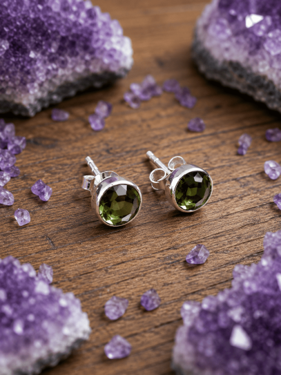 ✨ Pendientes Nebulosa Verde de Moldavita 5mm 💚 certificada y de plata
