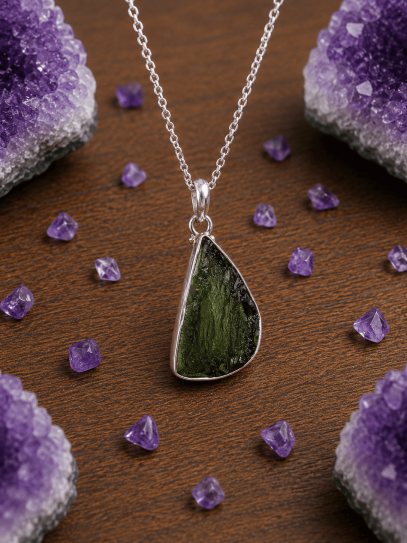 Collaret Aura Galàctica ✨ de Moldavita de plata | Canvis i energia