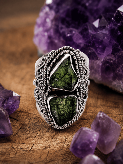 Moldavite Abundance Portal Ring ✨ Protection