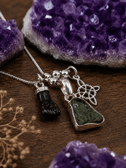Galactic Triple Moldavite Magic Necklace ✨ Changes and transformation