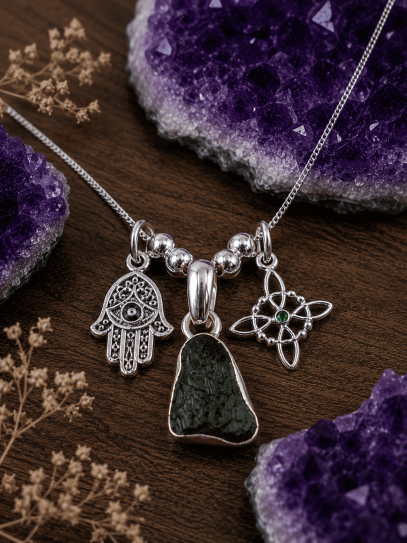 Moldavite necklace, triple magic of Fatima ✨ Changes and transformation