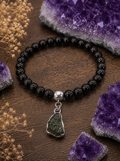 Double mystical energy bracelet ✨ made of 8mm Tourmaline and Moldavite for supreme protection