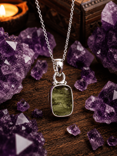 Collar de Moldavita mini de plata | Buena suerte - Espiritualidad