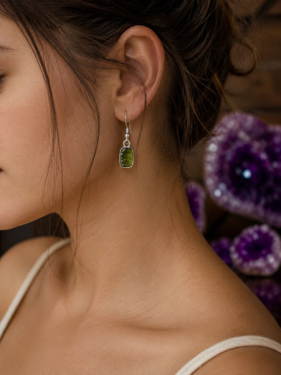 ✨ Pendientes Nebulosa Verde de Moldavita 💚 certificada y de plata