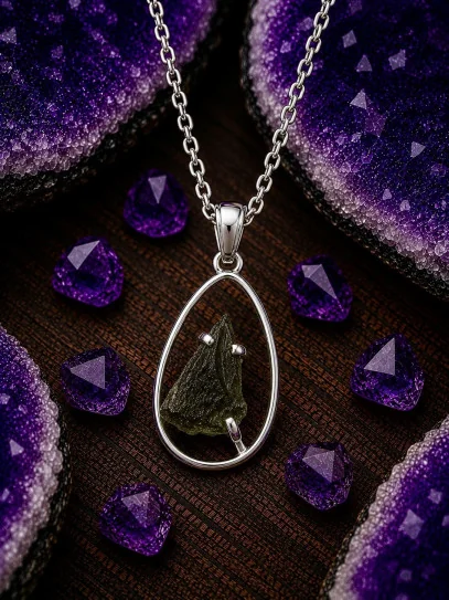 Collaret Mística Moldavita Galàctica ✨ de plata | Canvis i energia