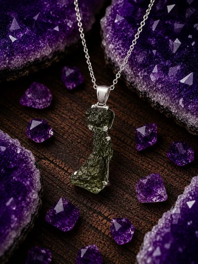 Collar Renacimiento Espiritual ✨ de Moldavita de plata | Cambios y energía