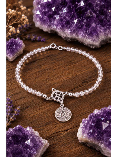 Pulsera Sagrada de Triple Protección 🔮 Plata · Nudo de Bruja · Tetragramatón · Cuarzo