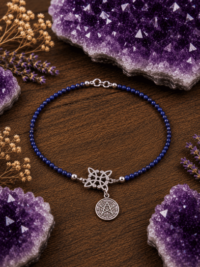 Polsera Sagrada de Triple Protecció 🔮 Plata · Nus de Bruixa · Tetragramató · Lapislàtzuli