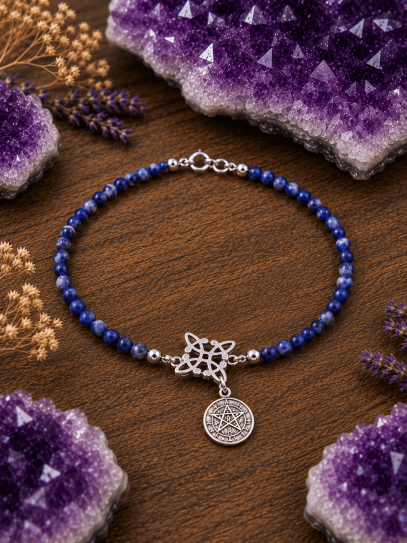 Sacred Triple Protection Bracelet 🔮 Silver · Witch's Knot · Tetragrammaton · Sodalite