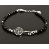 Triple protection silver bracelet: St. Benedict key medal and black spinel
