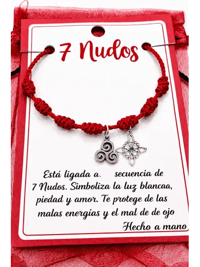 Pulsera de los 7 nudos roja de doble protección con Trisquel y Nudo de Bruja